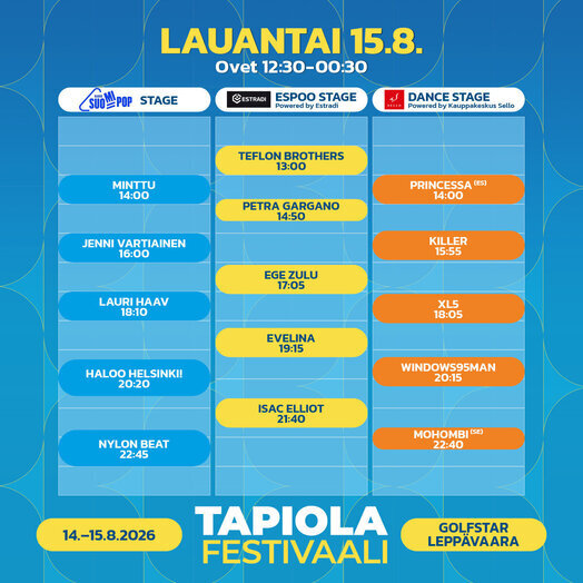 Lauantain aikataulu &ndash; Tapiola Festivaali 2026